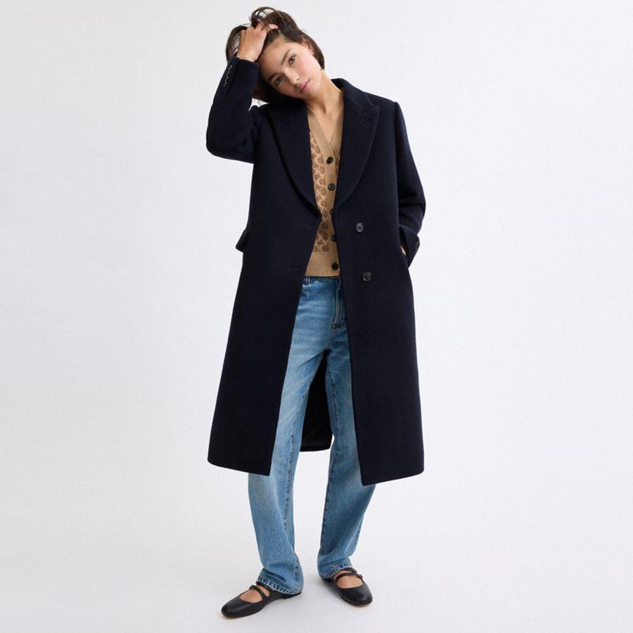 Abrigo COACH Oversized Wool Mujer Azul Marino | KMBRNG-875