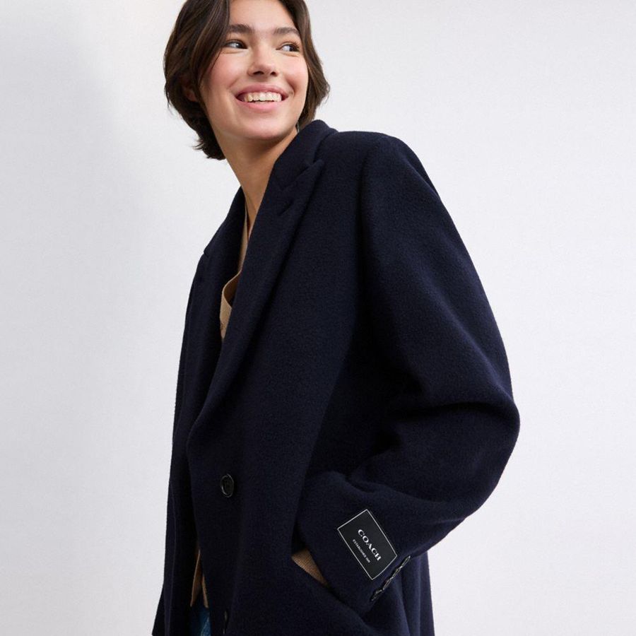 Abrigo COACH Oversized Wool Mujer Azul Marino | KMBRNG-875
