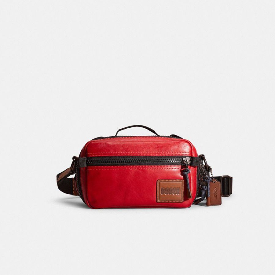 Bolsa Cruzada COACH Restored Pacer Top Handle With Coach Patch Hombre Rojas | VMTOXE-526