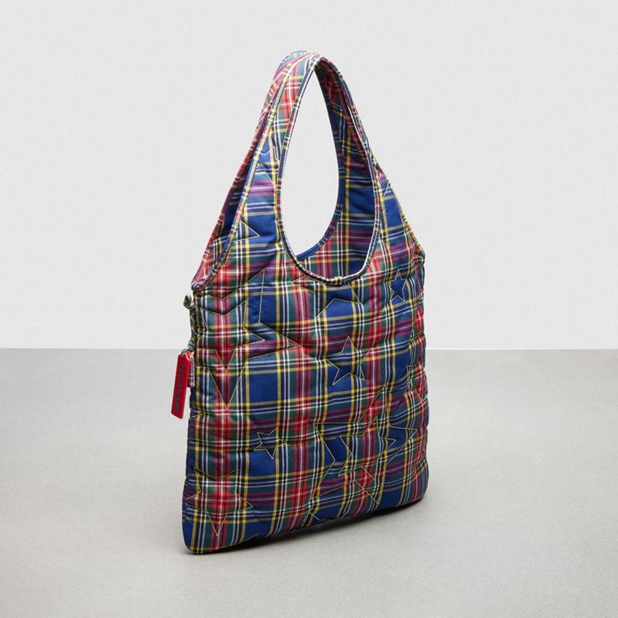 Bolso Hobo COACH Topia Loop Flat Tote With Plaid Star Quilting Mujer Azules | EOJDMB-031