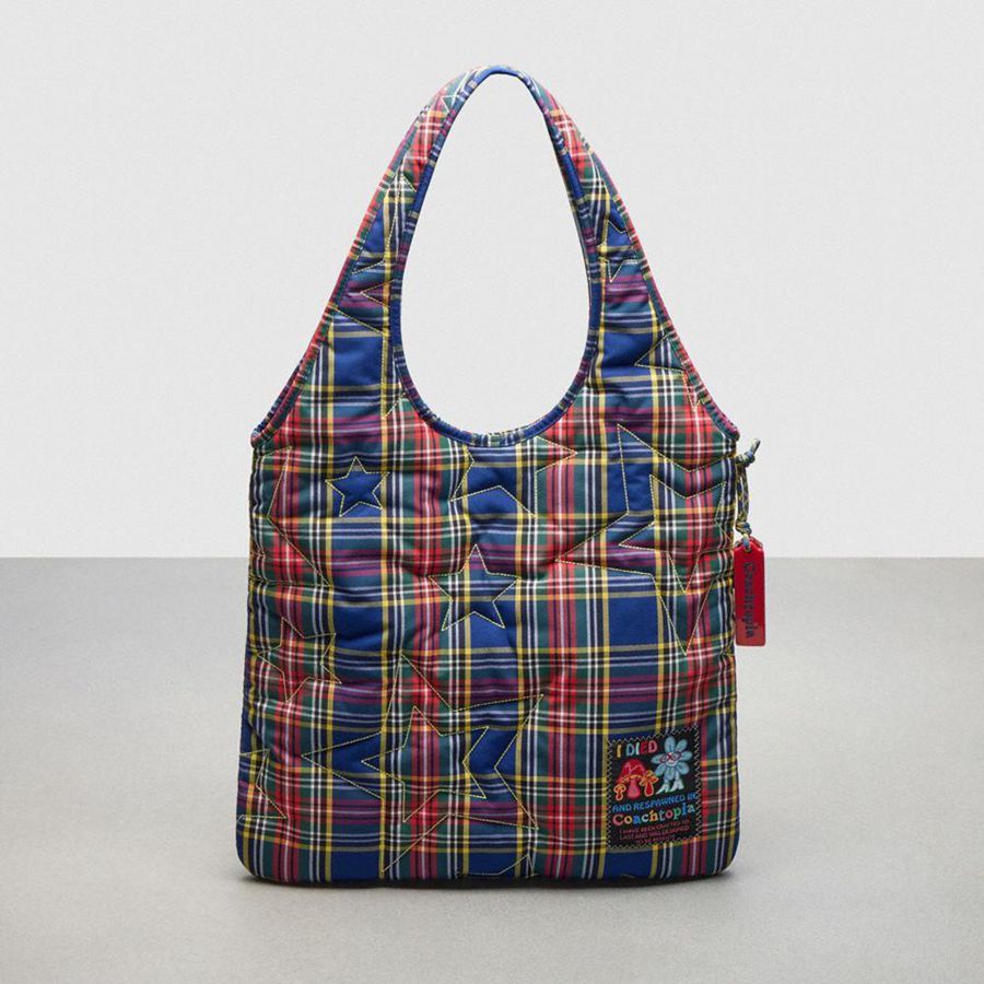 Bolso Hobo COACH Topia Loop Flat Tote With Plaid Star Quilting Mujer Azules | EOJDMB-031