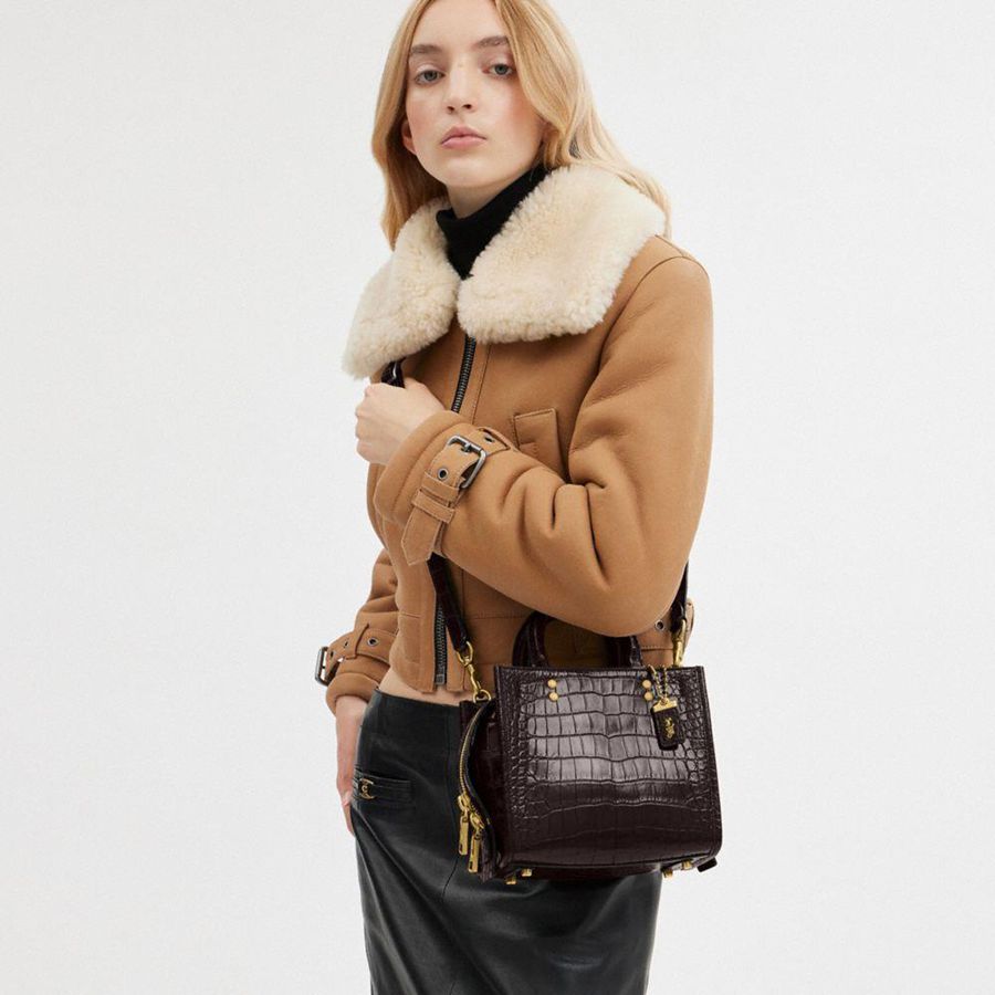 Bolso Tote COACH Rogue 20 In Alligator Mujer Burdeos | RMEFPN-071