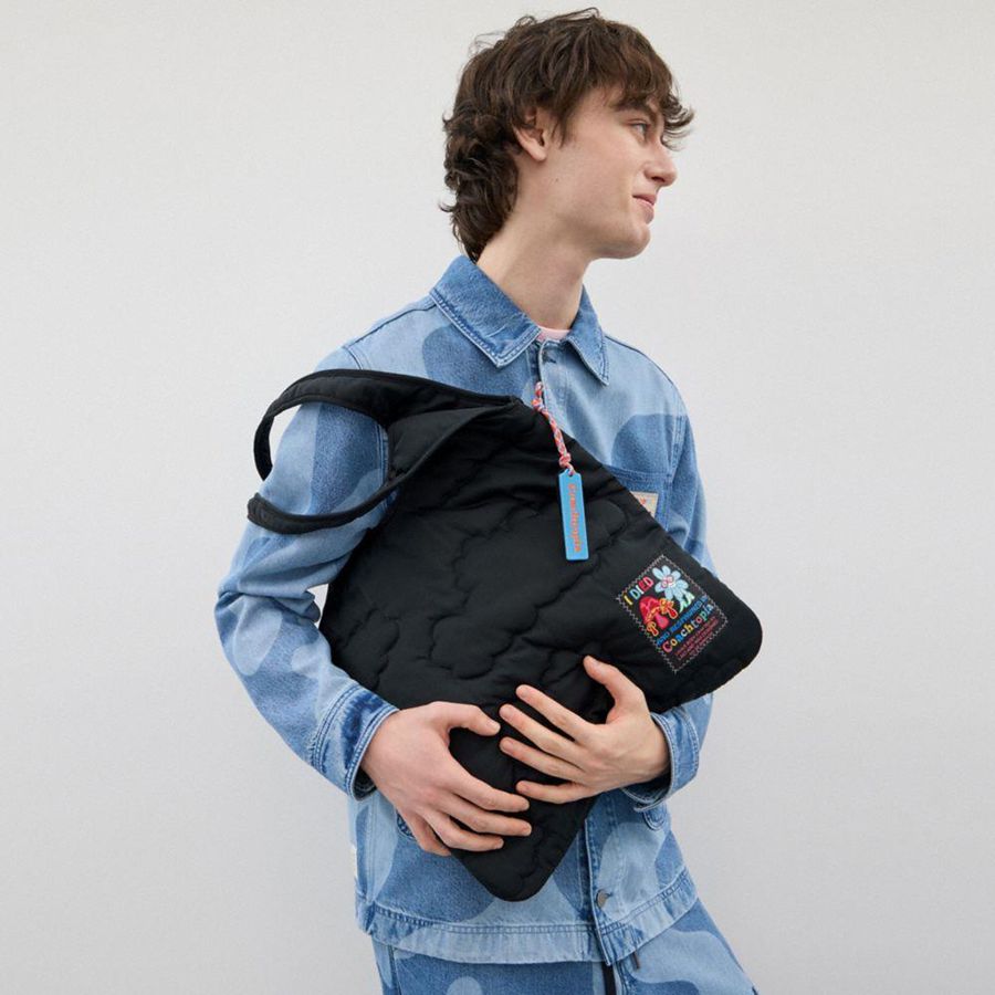 Bolso Tote COACH Topia Loop Flat With Cloud Quilting Hombre Negras | JOUHCM-527