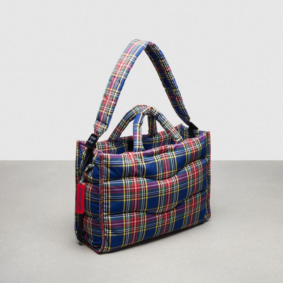 Bolso Tote COACH Topia Loop Tote With Plaid Quilting Mujer Azules | AQKWIC-204