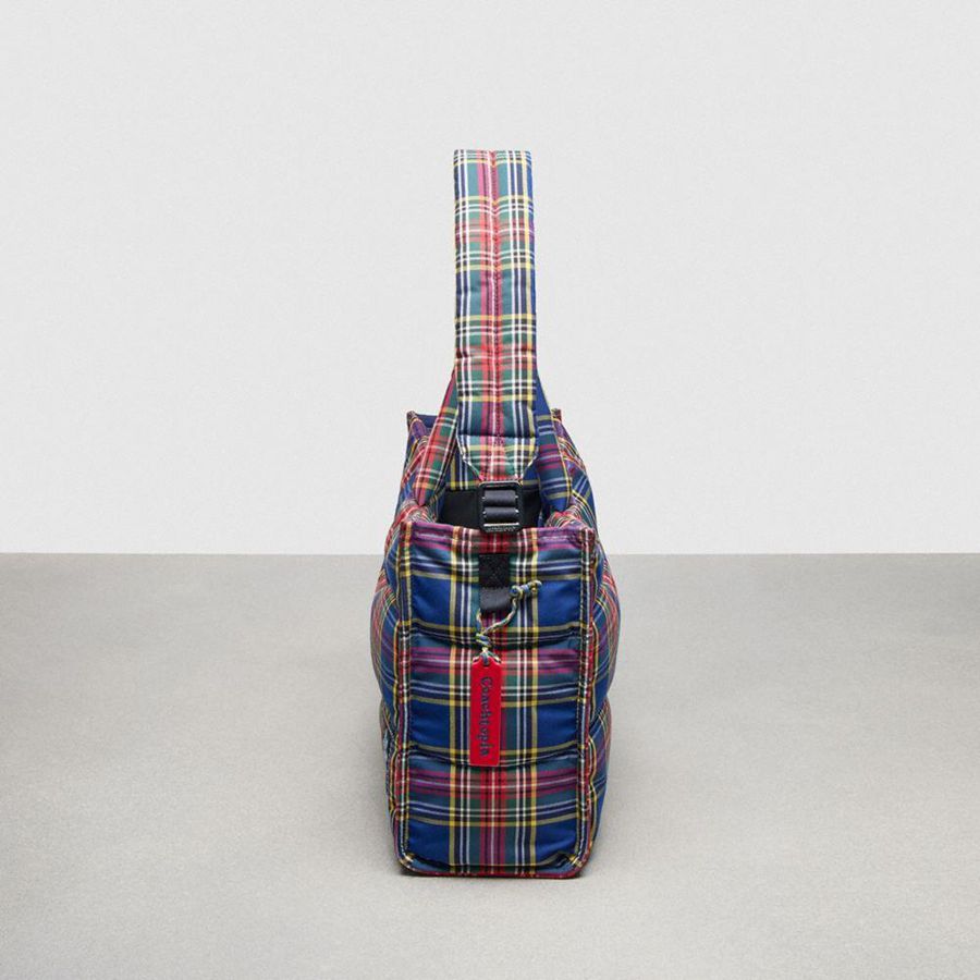 Bolso Tote COACH Topia Loop Tote With Plaid Quilting Mujer Azules | AQKWIC-204