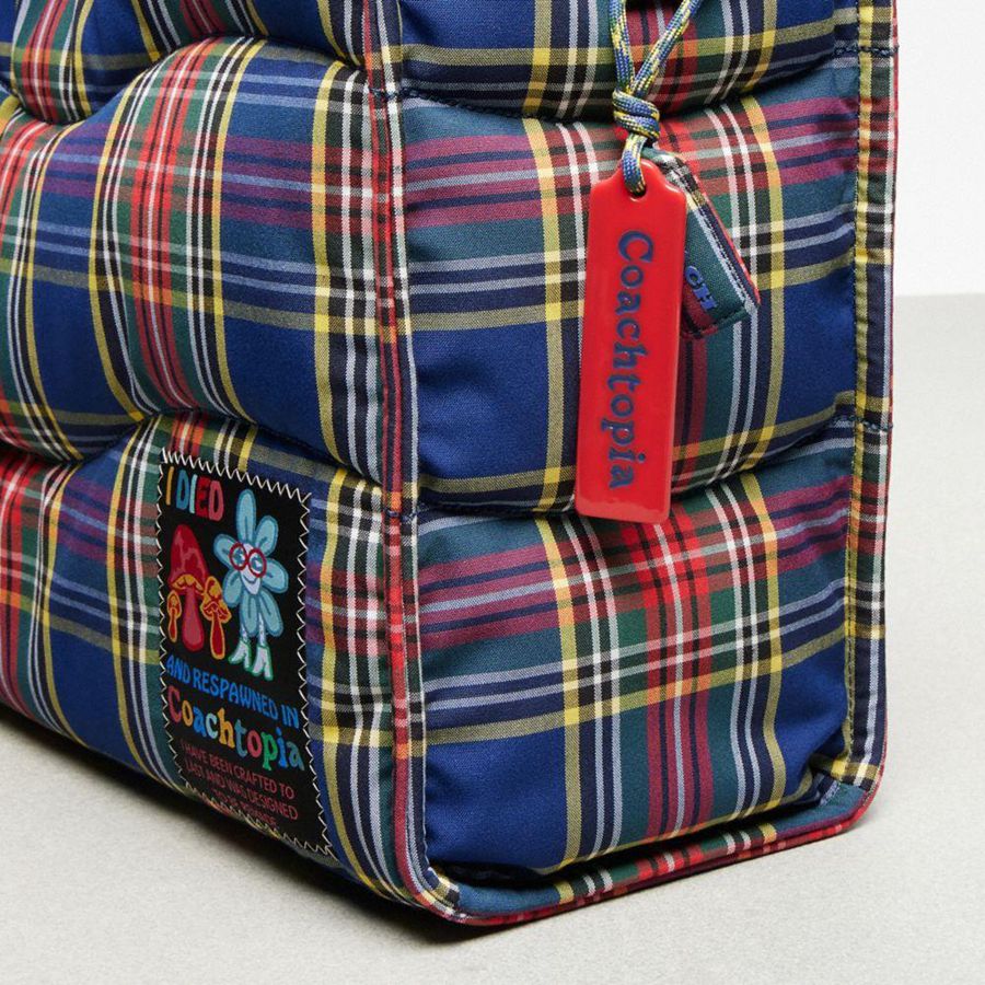 Bolso Tote COACH Topia Loop Tote With Plaid Quilting Mujer Azules | AQKWIC-204