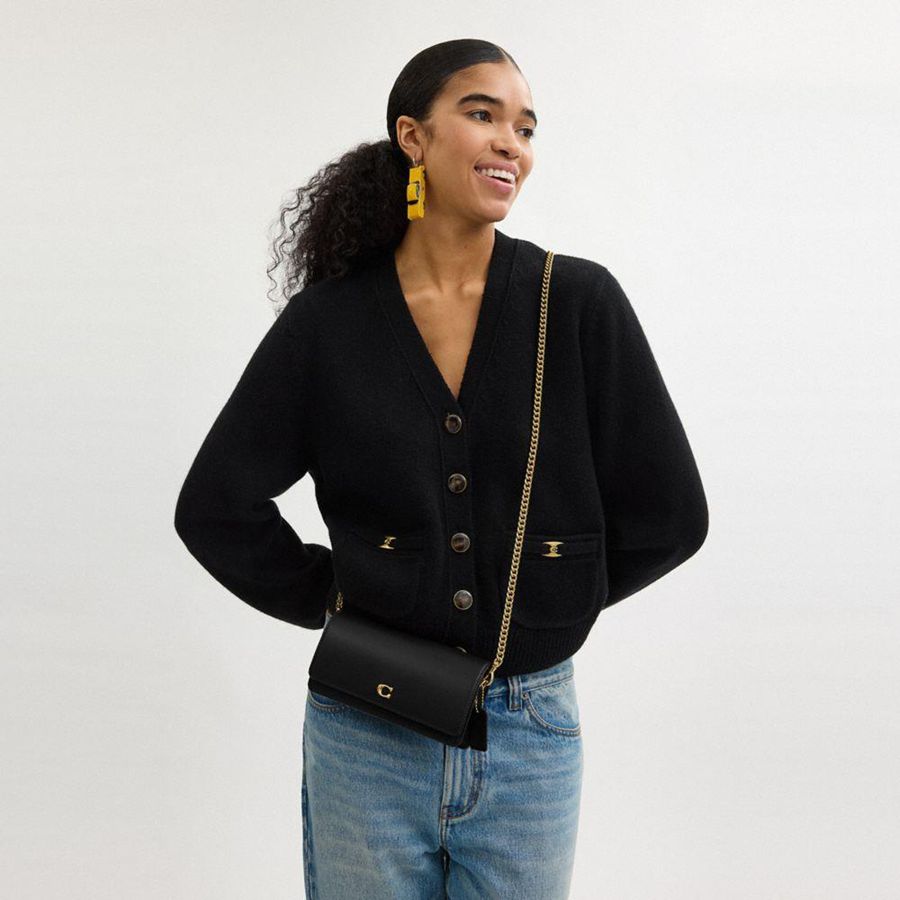 Bolsos De Mano COACH Evie Long Wallet With Chain Mujer Negras | WXHNJG-389
