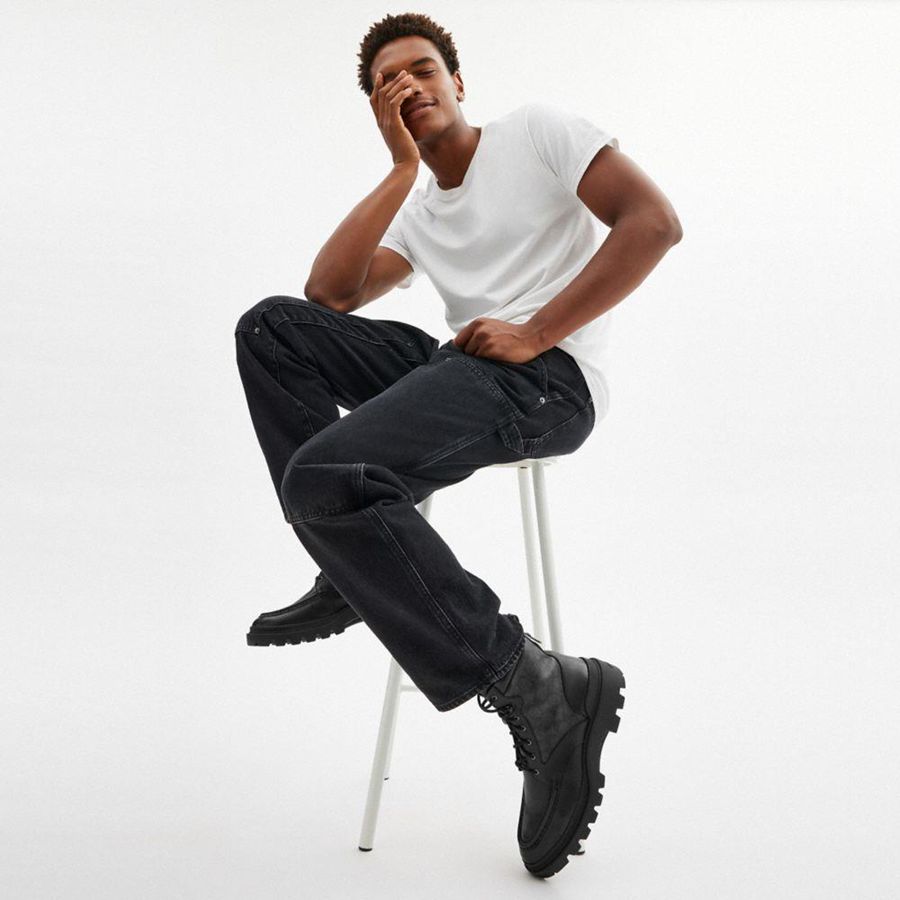 Botas COACH Connor In Signature Canvas Hombre Negras | CZAHVD-531