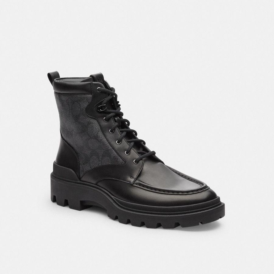 Botas COACH Connor In Signature Canvas Hombre Negras | CZAHVD-531
