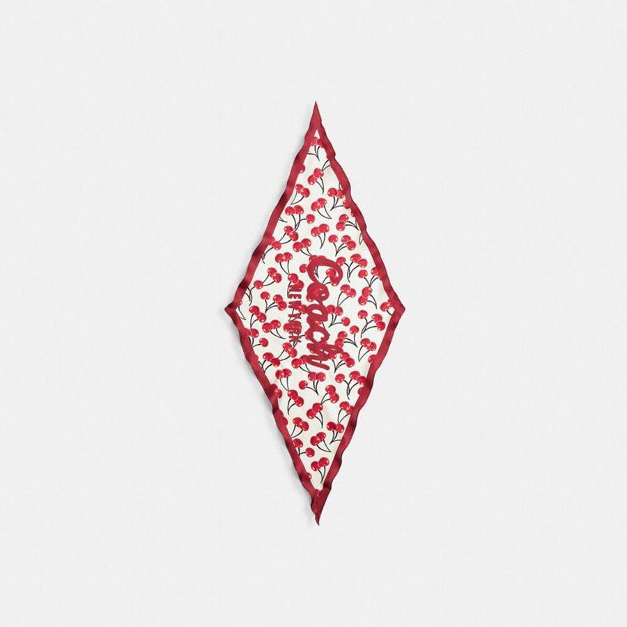 Bufanda COACH Cursive Coach Script Cherry Swirl Print Silk Diamond Mujer Rojas | ICYLFJ-850