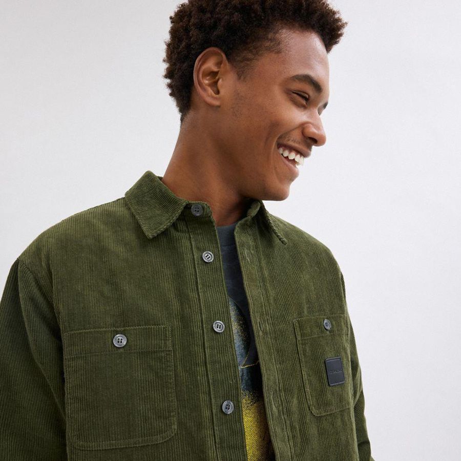 Camisa COACH Corduroy Jacket Hombre Verde Oliva | SIPYNO-871
