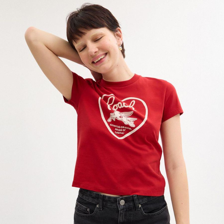 Camiseta COACH 90 S Heart In Organic Cotton Mujer Rojas | KHFGQV-192