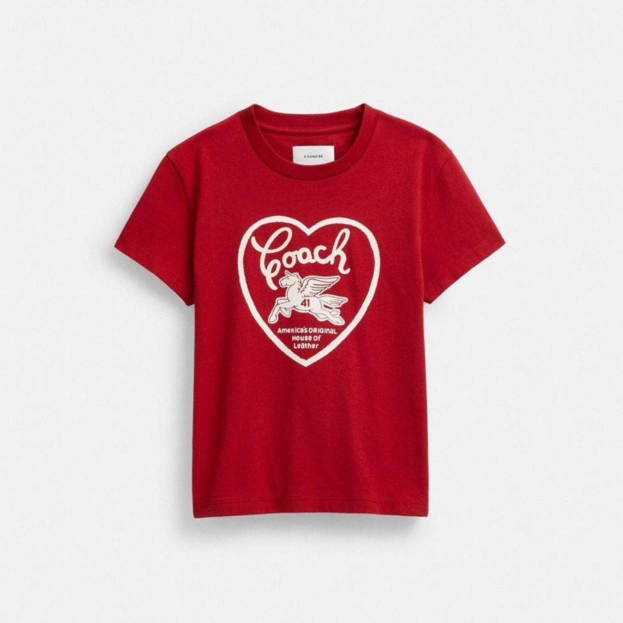 Camiseta COACH 90 S Heart In Organic Cotton Mujer Rojas | KHFGQV-192