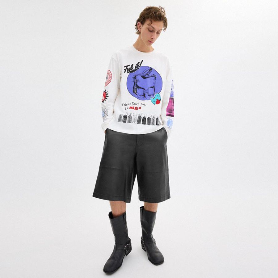 Camiseta COACH Graphic Long Sleeve In Organic Cotton Hombre Blancas | JUIQOH-678