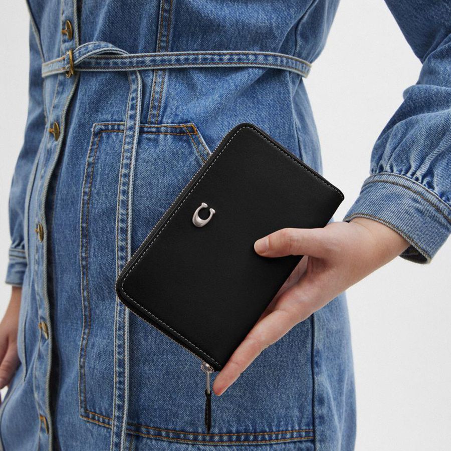 Cartera COACH Essential Medium Zip Around Mujer Negras | WILNUJ-458