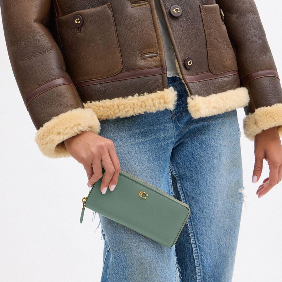 Cartera COACH Essential Slim Accordion Zip Mujer Verde Oliva | IDMBWO-635