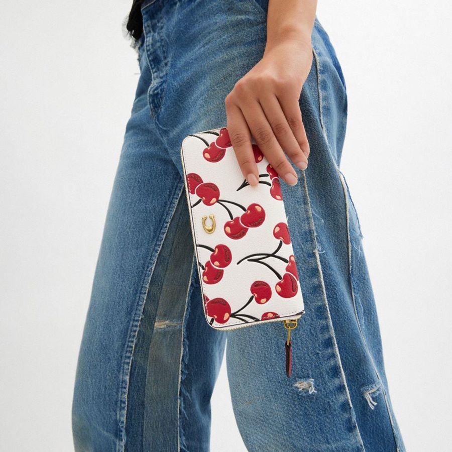 Cartera COACH Essential Slim Accordion Zip With Cherry Print Mujer Rojas | KDRXPT-748