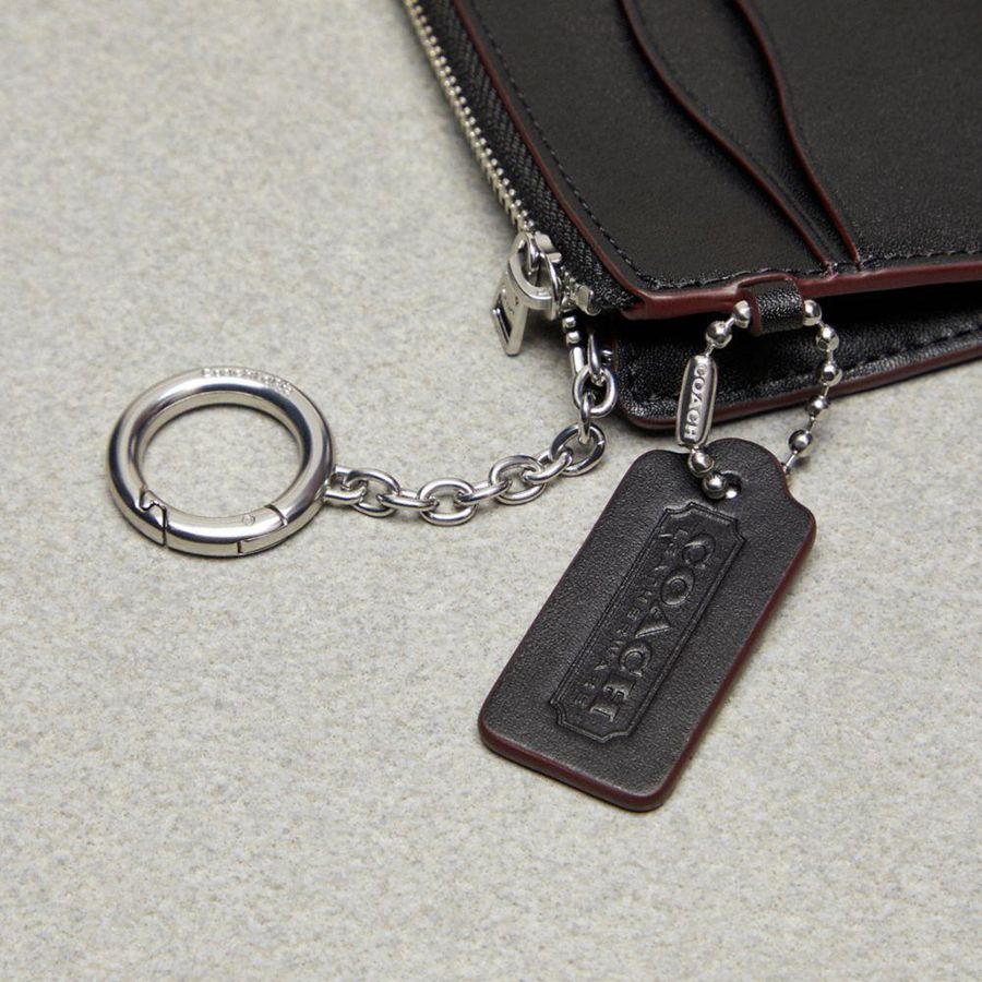Cartera COACH Wavy Zip Card Case With Key Ring Mujer Negras | BWDZFC-905