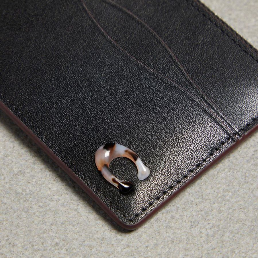 Cartera COACH Wavy Zip Card Case With Key Ring Mujer Negras | BWDZFC-905