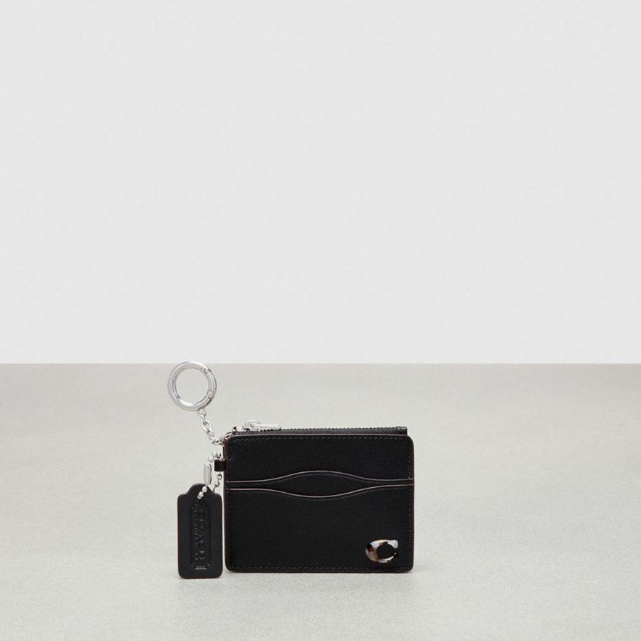 Cartera COACH Wavy Zip Card Case With Key Ring Mujer Negras | BWDZFC-905