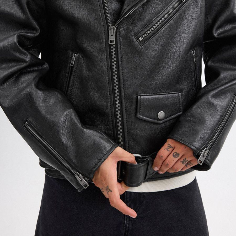 Casaca COACH Moto Hombre Negras | VQEJNM-159