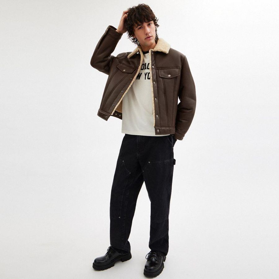 Casaca COACH Shearling Trucker Hombre Marrones | IWPCYH-240