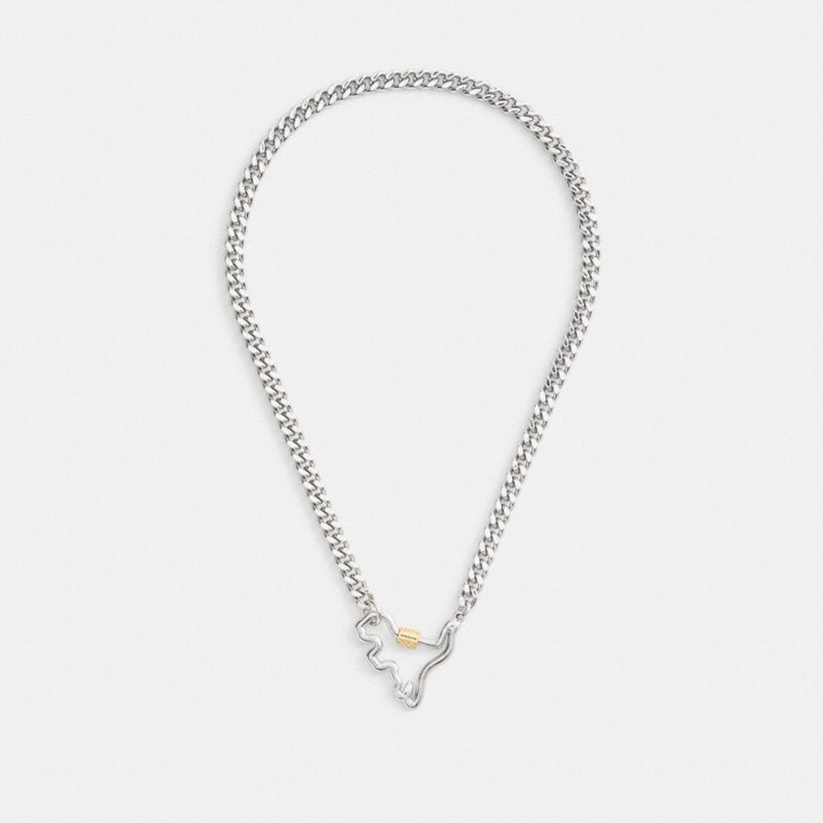 Joyería COACH Carabiner Rexy Curb Chain Necklace Mujer Plateadas | DEZHFK-489