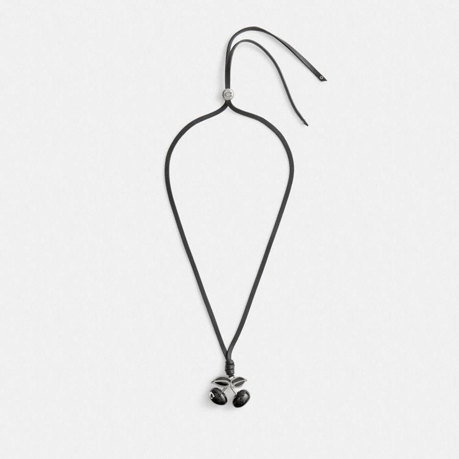 Joyería COACH Cherry Leather Necklace Mujer Negras | MRKFUN-482