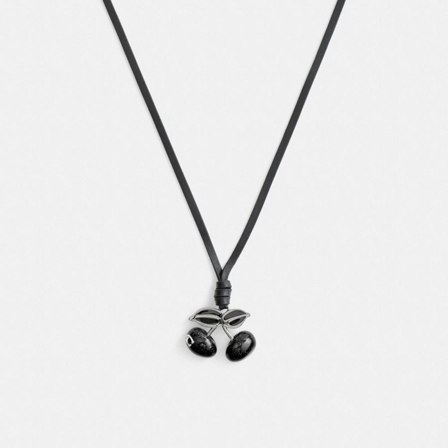 Joyería COACH Cherry Leather Necklace Mujer Negras | MRKFUN-482
