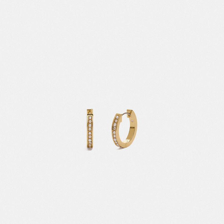 Joyería COACH Classic Crystal Pearl Huggie Earrings Mujer Doradas | FYVGJE-514