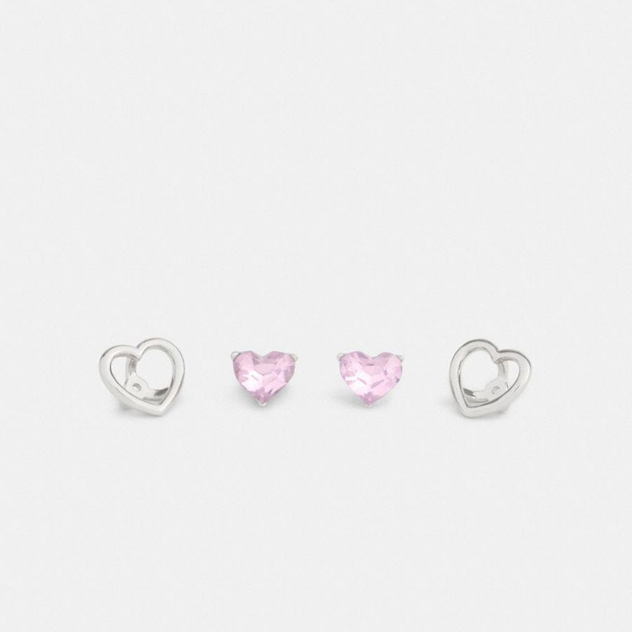 Joyería COACH Halo Heart Stud Earrings Mujer Rosas | WCBVUR-103
