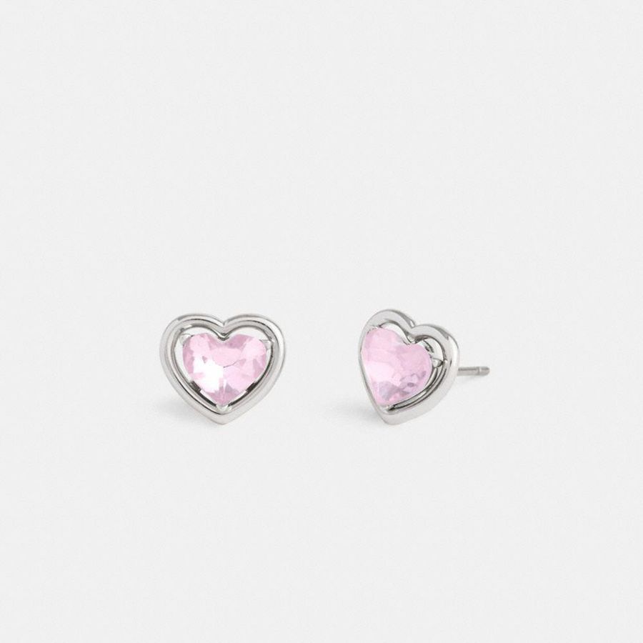 Joyería COACH Halo Heart Stud Earrings Mujer Rosas | WCBVUR-103