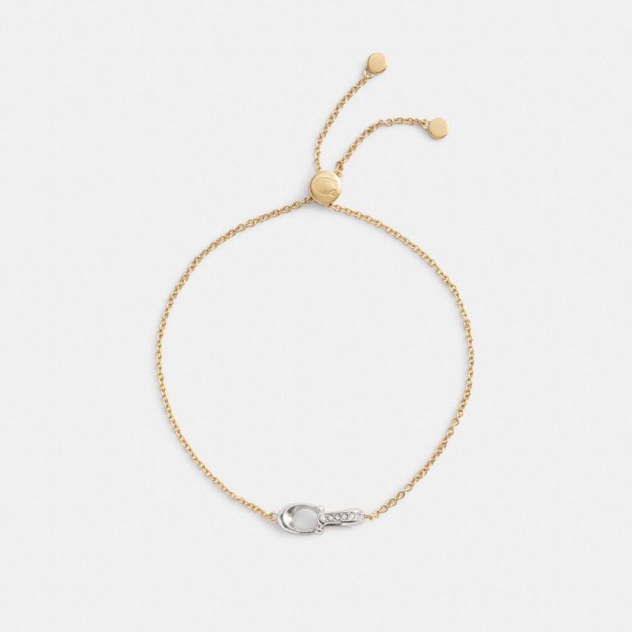 Joyería COACH Pavé Signature Chain Slider Bracelet Mujer Doradas | HUWSCX-076