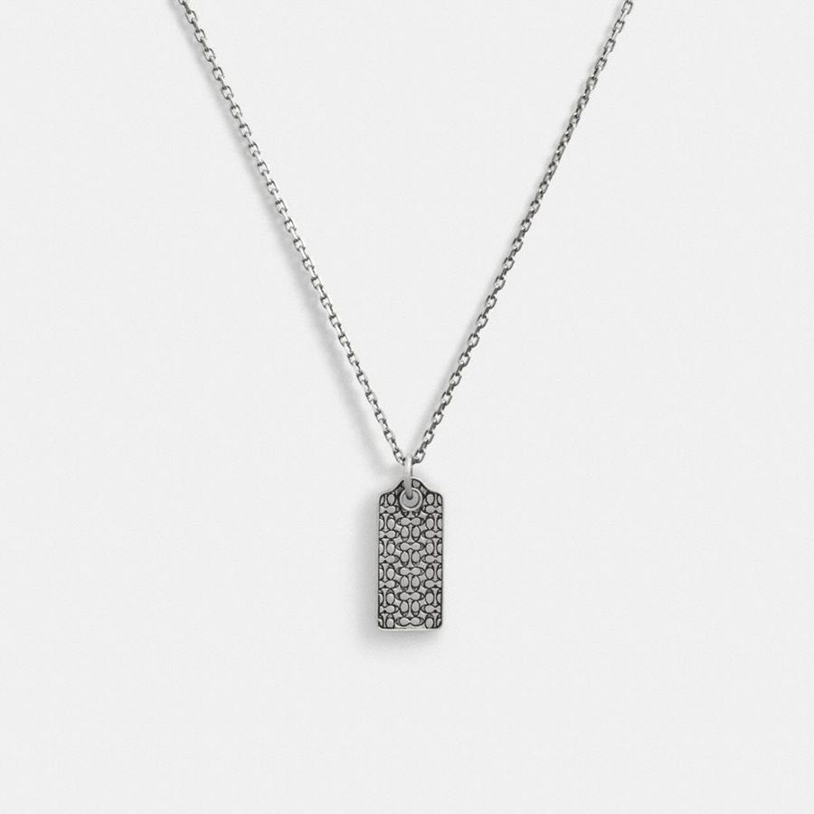 Joyería COACH Sterling Quilted Hangtag Long Pendant Necklace Hombre Plateadas | NCAFIY-013
