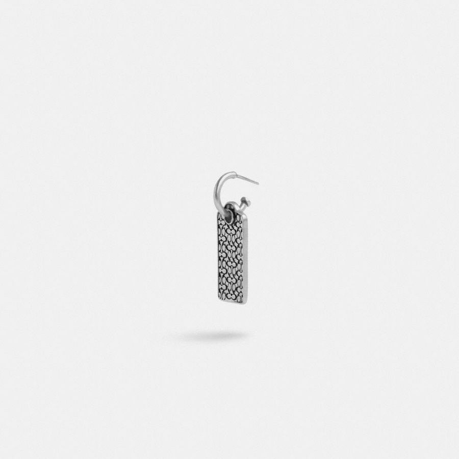 Joyería COACH Sterling Signature Hangtag Single Huggie Earring Hombre Plateadas | QNWERH-640