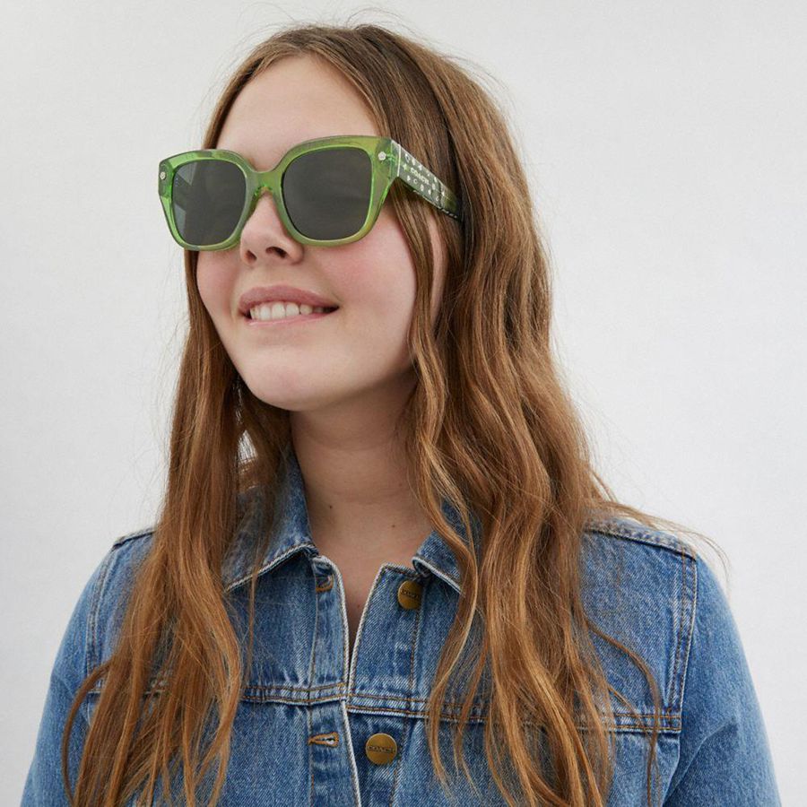 Lentes de Sol COACH Charms Oversized Square Mujer Verde | SICEUW-975