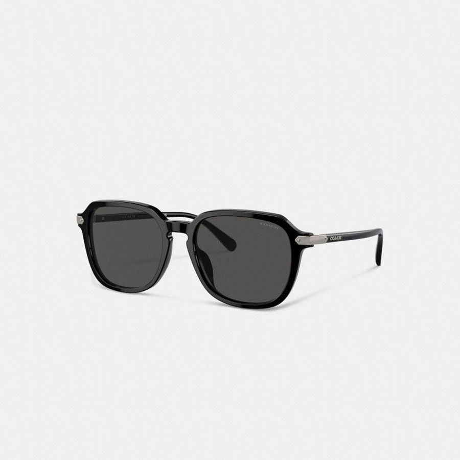 Lentes de Sol COACH Wrap Around Hangtag Keyhole Hombre Negras | WEZULQ-096