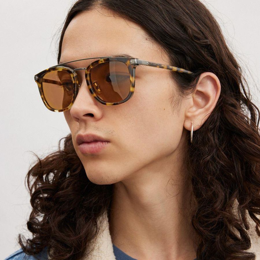 Lentes de Sol COACH Wrap Around Hangtag Browbar Hombre Marrones | UKXLDM-271