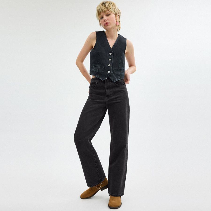 Pantalon COACH Loose Fit Jeans In Organic Cotton Mujer Negras | NEPLIB-035