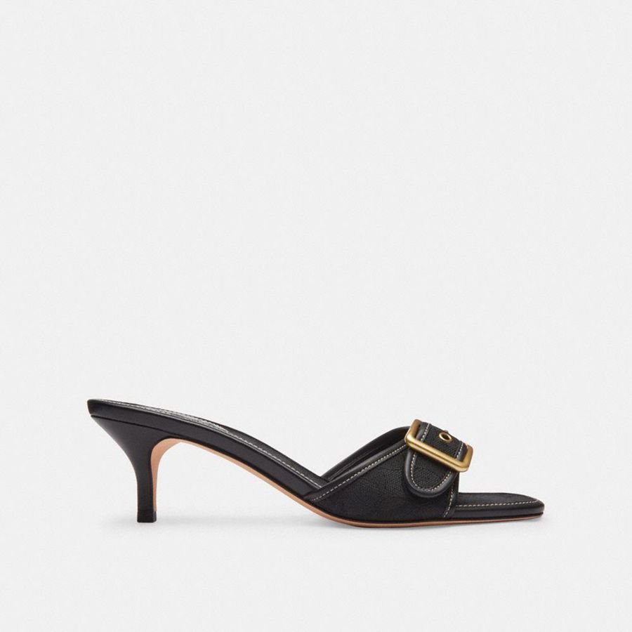 Sandalias COACH Margot In Signature Jacquard Mujer Negras | ROSDVT-526
