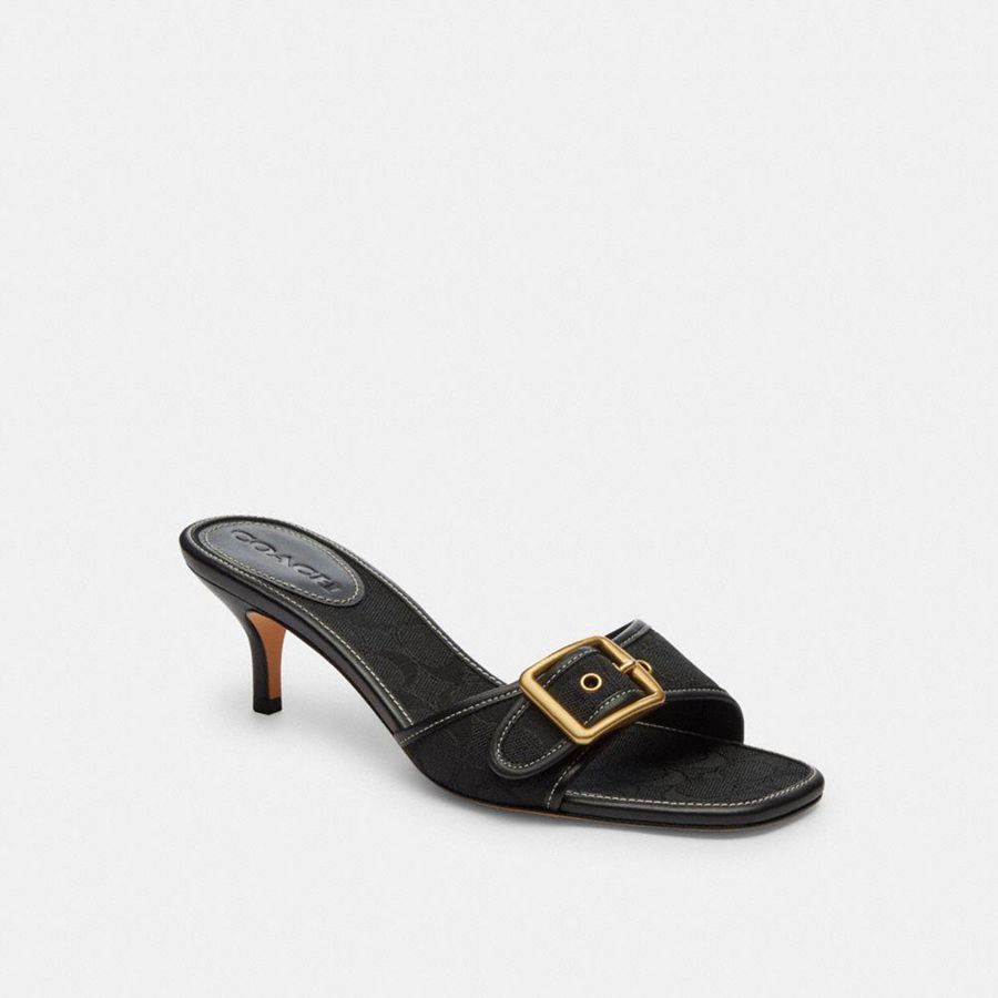 Sandalias COACH Margot In Signature Jacquard Mujer Negras | ROSDVT-526
