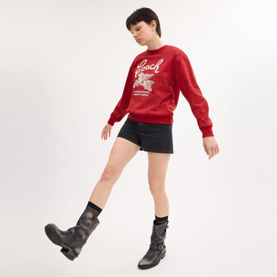 Sudadera COACH Signature Pegasus Mujer Rojas | JKIASX-067