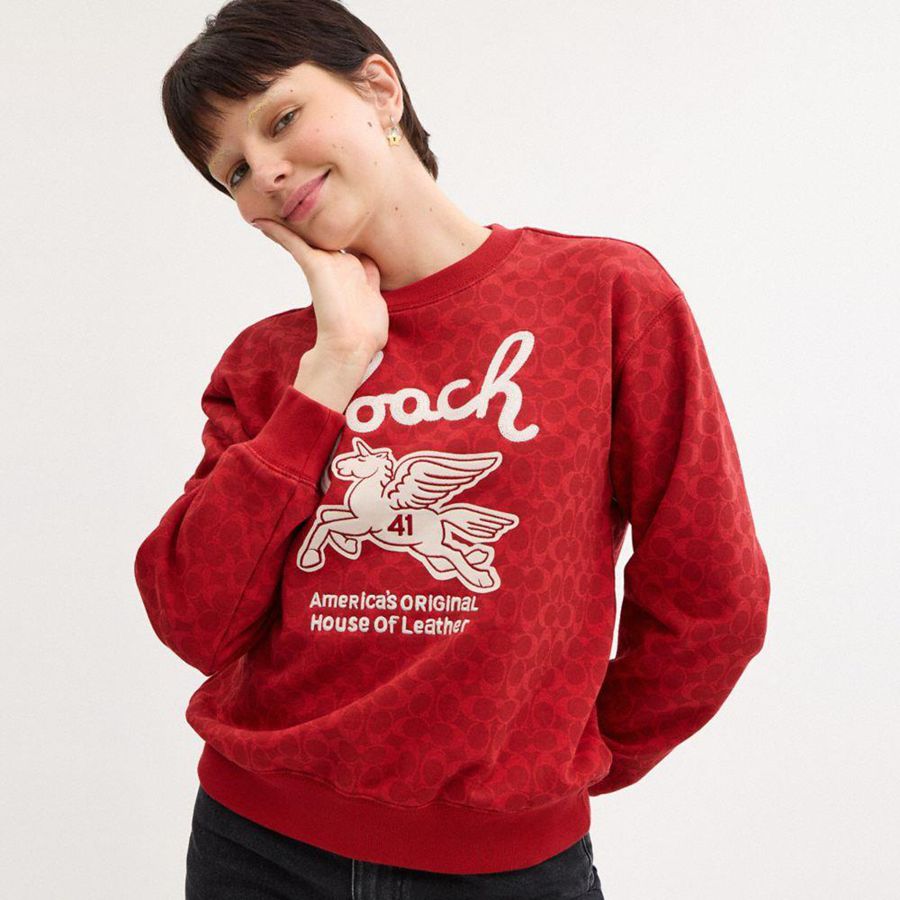 Sudadera COACH Signature Pegasus Mujer Rojas | JKIASX-067