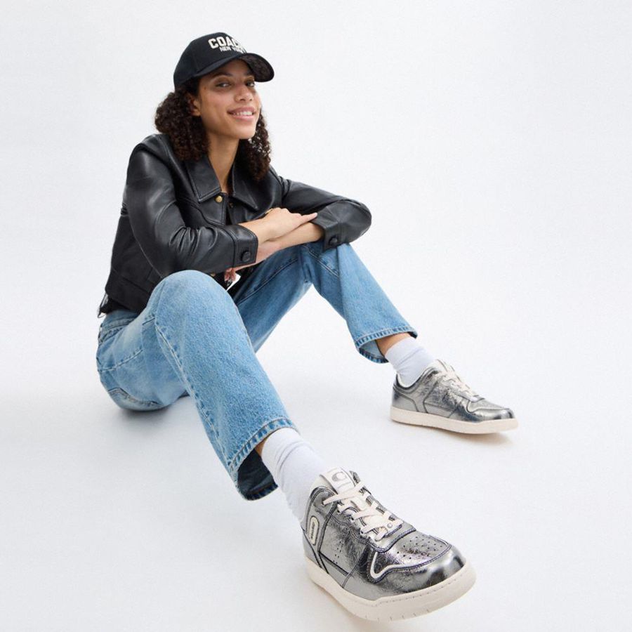 Zapatillas COACH C201 Low Top Mujer Plateadas | OGVTLY-760
